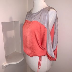 BCBG "Suzie" cold shoulder Coral Color block silk